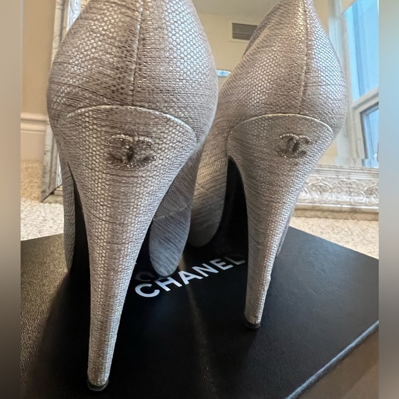 Chanel shoes / platform authentic metallic silver/black CC size 39 - Picture 4 of 12